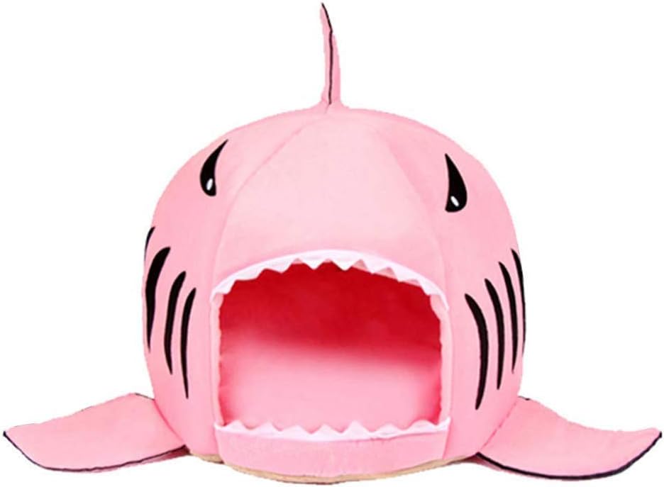 RiseSun Pink Shark Shape Dog Bed Removable Pet Cat Puppy Sleeping Bed with Cushion Mat Warm Kennel by SamGreatWorld