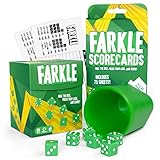 Farkle: The Family Dice Game Bundle | Farkle Game Set, 75 Additional Scorecards | Includes Dice Cup, Set of 6 Green Dice, Storage Box, 100 Scorecards