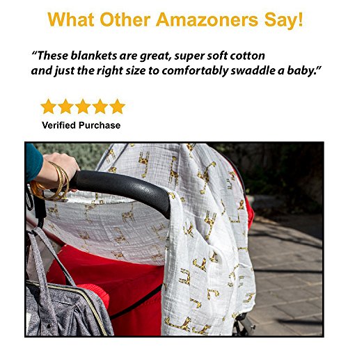 Softest Muslin Swaddle Blankets 3 Pack "Safari Snugs" Large 47'' x