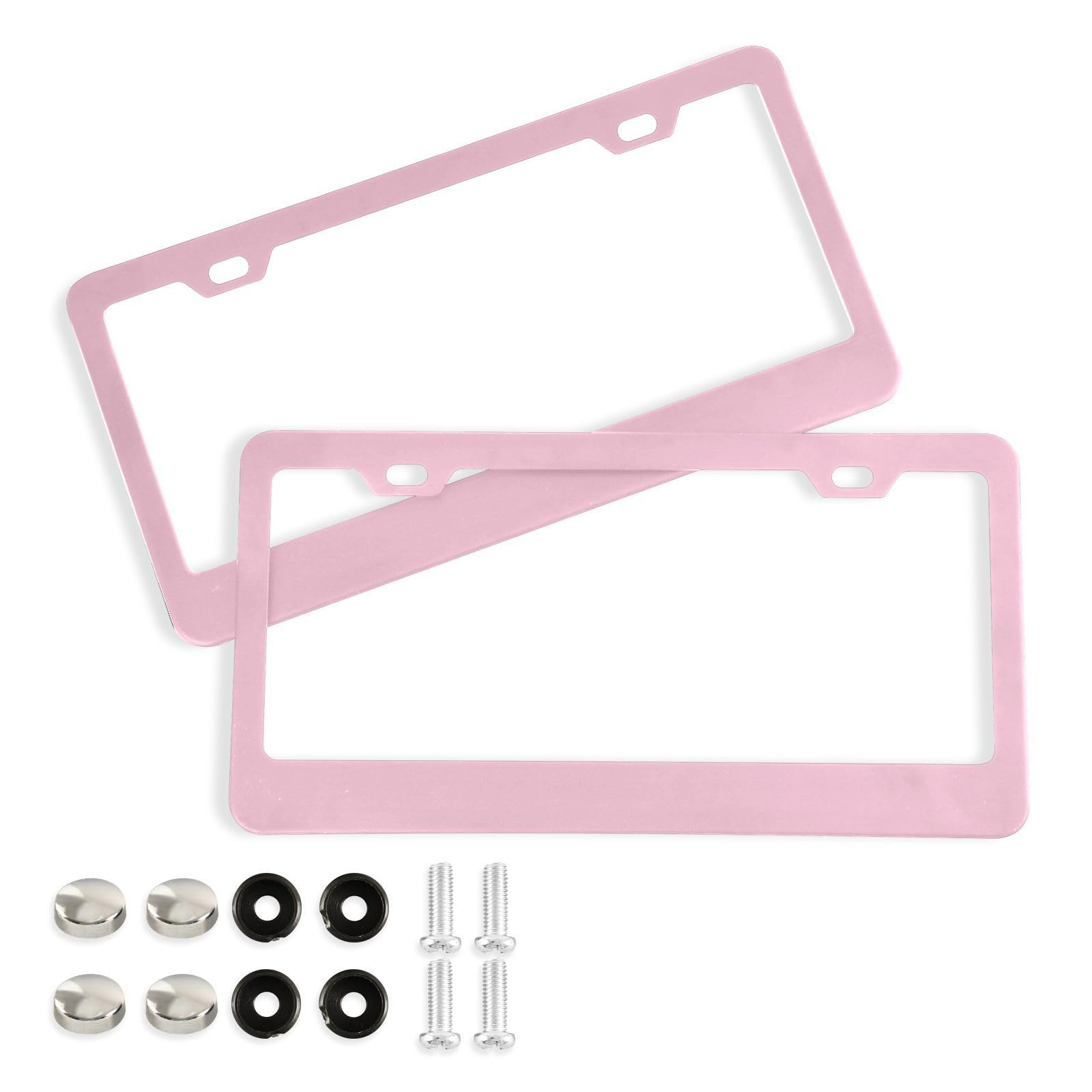 Photo 1 of Burbuja Azalea Pink Solid License Plate Frame 2 Pack, License Plate Holder Aluminum Tag Frame Decoration with Screw Caps for Universal US Cars
