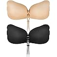 Cmojsk Sticky Bra, Backless Strapless Bra Push Up, Adhesive Invisible Lift Up Bras 2 Pairs Black/Beige