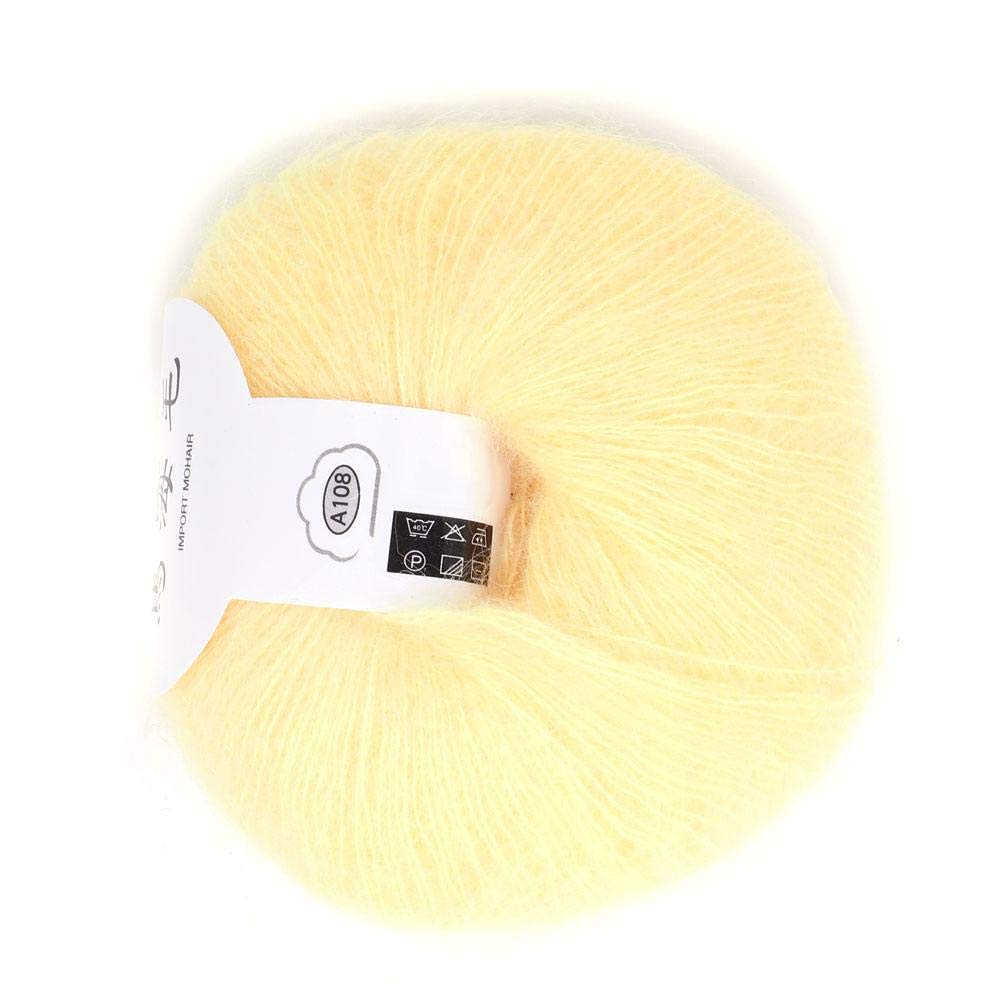 Kid Mohair Yarn, Popular Soft Mohair Knitting Angora Wool Yarn for DIY Knitting(Light Yellow)