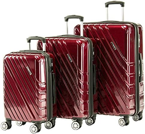 Expandable Spinner Luggage Set Lightweight 3 piece Hardside Suitcase set with TSA lock 20inch carry on 24inch 28inch (RED)