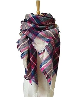 Women's Plaid Scarf Winter Oversized Scarves Tartan Shawl Wrap Blanket Scarf Warm Tassels Pashmina Poncho Scarf