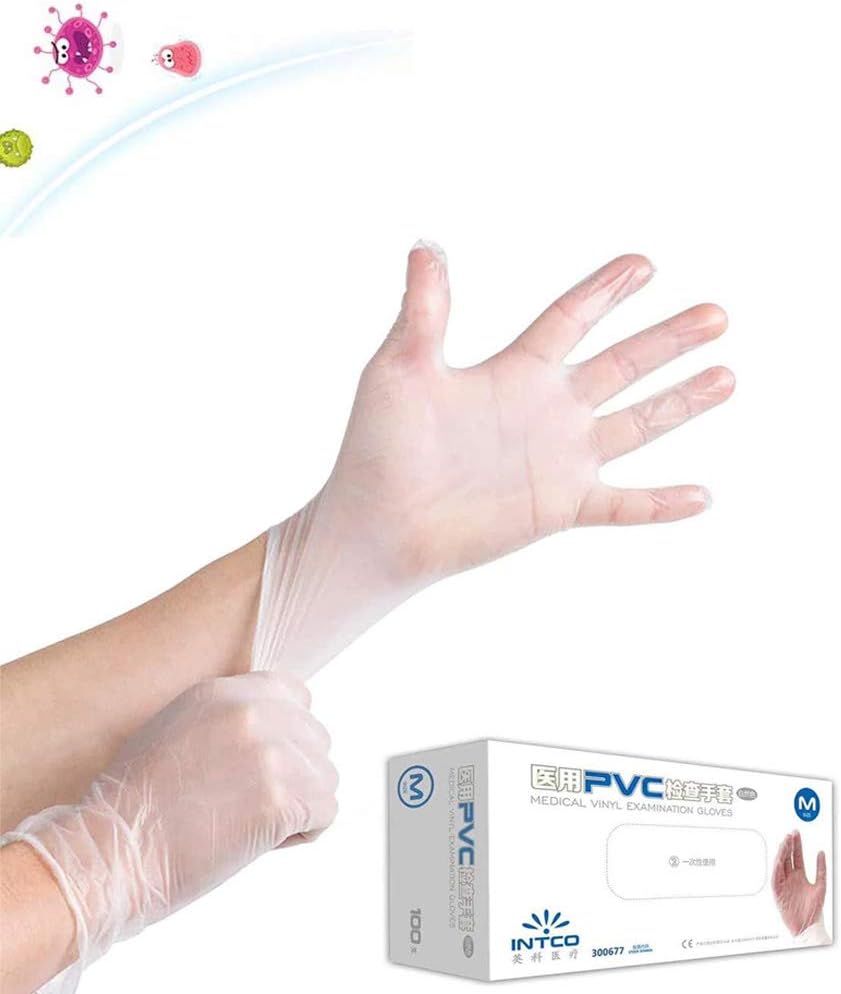 Disposable Medical Clear Vinyl Gloves - 4 mil,Latex Free,Powder Free,Non-Sterile,Large,(Box of 100PCS) ST-006