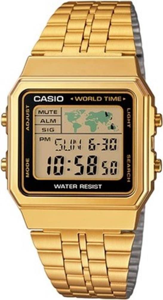 Casio - A500WGA-1D - Vintage - Reloj unisex - Cuarzo digital - Esfera LCD - Correa de acero chapada en oro