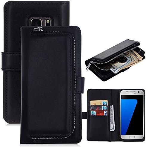 Samsung Galaxy S7 Edge Case, Bellivin Premium Vegan Leather Zipper Clutch [Brief Series] with Detachable Folio Cell Phone Case, 4 Card Slots and ZIP Pouch for Galaxy S7 Edge (Brief Black S7 Edge)