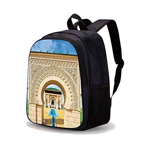 13.7" Print Sublimated Backpack,Arabian,Traditional Moroccan Architecture in African Style with Carving and Flower Print Decorative,Multicolor,for Boys and Girls