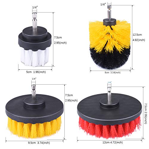 KINCREA 4 Piece Drill Brush Attachment Kit, Drill Brush Power Scrubber Stiff for Cleaning Pool Tile, Flooring, Brick, Ceramic, Marble and Grout JM001