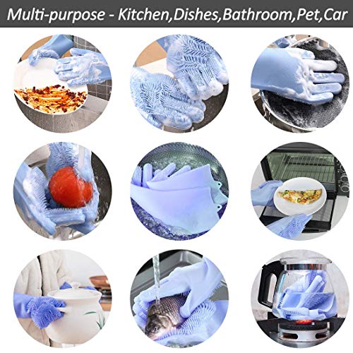 Magic Silicone Dishwashing Gloves Cleaning Scrubbing-Dish Wash Silicone Sponge Gloves with Scrubber,Magic Scrubby Gloves Great for Washing Dish,Kitchen,Car,Bathroom and More (Blue Gloves,1 Pair) - Thumbnail 2