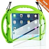 New iPad 2017/2018 9.7 inch Case/iPad Air Case, TopEsct Shockproof Silicone Handle Stand Case Cover&(Tempered Glass Screen Protector) for Apple New iPad 9.7inch(2017/2018 Version) and iPad Air(Green)
