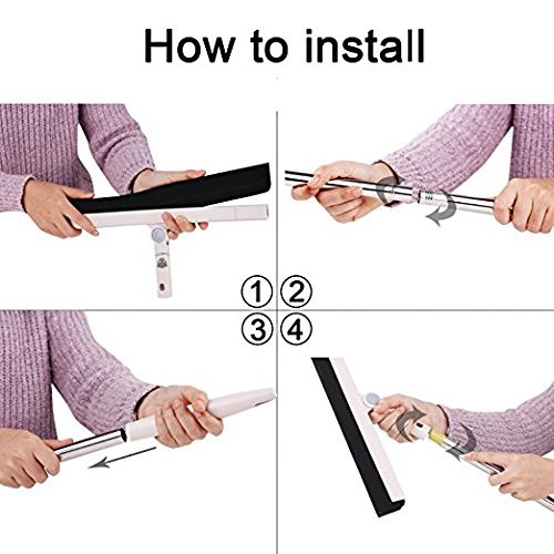 Removable Floor Squeegee Broom,Floor Squeegee Floor Wiper with 37 Inch Handle Stainless Steel Household Broom Cleaning Squeegee,Perfect for Wet Bathroom ,Pet Hair,Carpet,Tile,Pool Deck Sweeping Mop