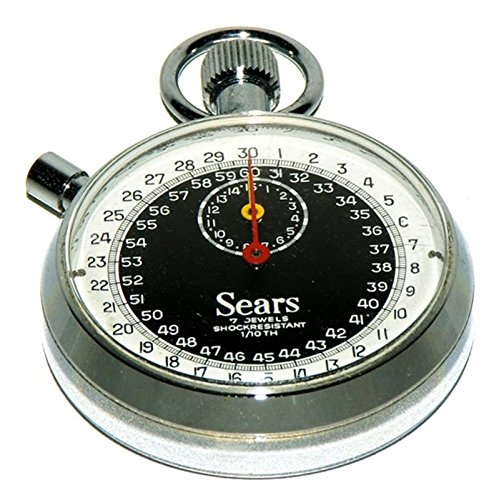 1973 Sears 7 Jewels Stopwatch Shock Resistant 1/10th in Original Box and Instructions - Made in Switzerland