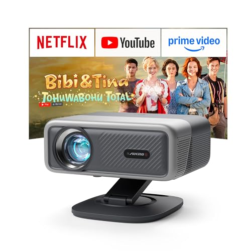 Smart Projector 4K Netflix Capable & Dolby Audio: VISSPL 4000 ANSI Video Projector, Auto Focus & Trapezoidal Correction, 1080P Full HD WiFi6 Bluetooth Home Cinema / Outdoor Projector with 360° Holder