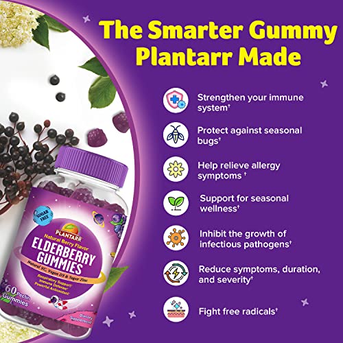 Elderberry Gummies by Plantarr Zero Sugar Natural Berry Flavor
