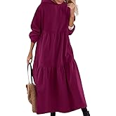 Nupucy Women's Plus Size Tiered Fleece Hoodie Maxi Dress Loose Long Sleeve Swing Flowy Pullover Sweatshirt Dress with Pockets