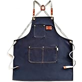 Chef Apron with 3 Large Pockets Cross Back Adjustable Apron Durable Cotton Canvas Aprons Cooking Baking Stylish Comfortable