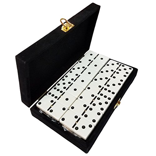 Domino Double Six - Black & White Two Tone Tile Jumbo Tournament Size w/Spinners in Deluxe Velvet Case