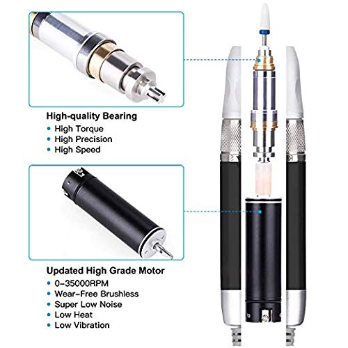 35000RPM Nail Drill - Rechargeable Portable Nail Drill File Wireless Cordless Electric Nail Drill Machine Brushless Nail Drill Handpiece Professional Drill Bits Set
