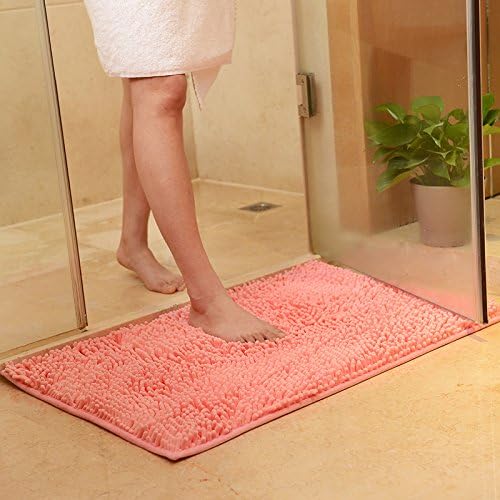 USFEEL Super Soft Microfiber Bathroom Mat Non Slip Absorbent Shag Shower Rugs for Bathroom, Kitchen, Bathtub and Bedroom (Large 50 x 80 cm, Pink)