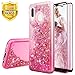 TJS Phone Case Compatible with Samsung Galaxy A20/A30 2019, with [Full Coverage Tempered Glass Screen Protector] Bling Glitter Sparkle Liquid Infused and Stars Moving Quicksand Cover (Pink)