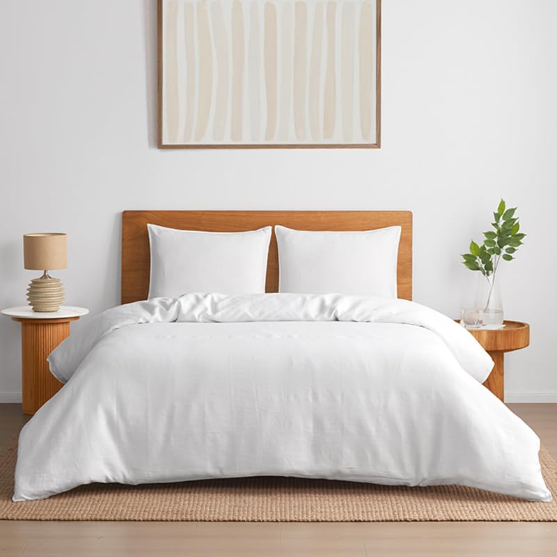 Photo 1 of DAPU 100% Linen Duvet Cover Set - Pure Natural French Flax Linen with Multiple Corner Ties and Zipper Closure Soft Breathable Durable for Hot Sleepers 1 Duvet Cover 2 Pillowcases (White, King)
