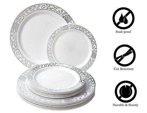 image for Silver Spoons Party Disposable 40pc Dinnerware Set | 20 Dinner Plates 