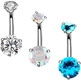 YHMM 14G Surgical Steel Belly Button Rings,Externally Threaded 10mm Long Round CZ Navel Barbell Stud for Women Men