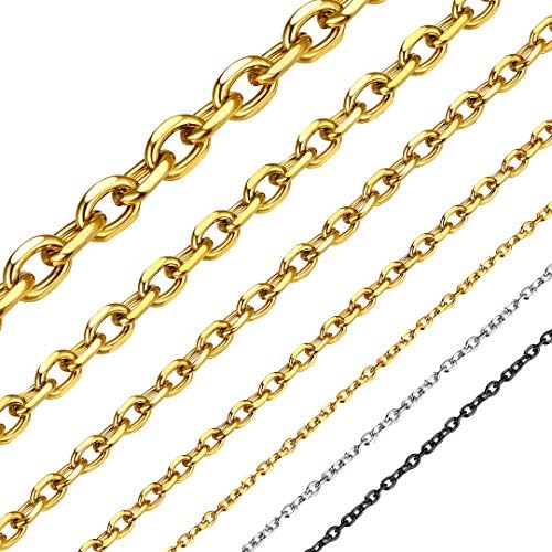Men Women Chain Rolo Necklace,3mm/5mm/7mm/9mm/12mm Wide Stainless Steel/Black Metal/18K Gold Plated Cable Link Necklace, 18"-30" Length-with Gift Box