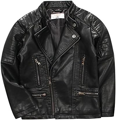 Boys Zipper Faux Leather Coat Spring Autumn Moto Jacket Black 3-12years