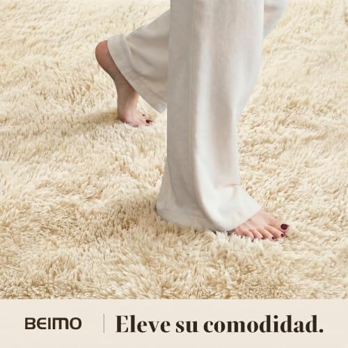 Alfombra Pelo Largo, Shaggy Moderna Alfombras Salón, Suave, Antideslizante, No Pierde Pelo Alfombra para Dormitorio, Habitacion, Crema, Redondo 100CM