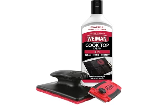 Weiman Cooktop and Stove Top Cleaner Kit - Glass Cook Top Cleaner and Polish 10 oz. Scrubbing Pad, Cleaning Tool, Razor, Scra