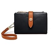 TOPKOOL Wallets for Women Small Bifold Rfid Leather Ladies Wallets,Compact Wristlet Womens Billfold,Trifold Card Holder with Multi Credit Card Slot Zipper Coin Pocket and Wrist Strap(Black)