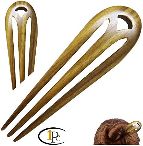 FINGER LOVE Handmade Carved 3-Prong Wood Hair Stick (Green Sandalwood)