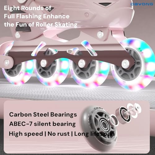 DAYONG Roller Skates for Kids, Adjustable Inline Skating Shoes with 8 Light Up Wheels and Double Adjusting Buckle, Dual Mode Breathable Rollerblades for Beginners, Kids, Adult.