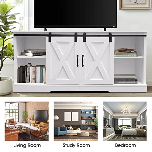 windaze Farmhouse TV Stand, Sliding Barn Door TV Stand for TVs up to 65 inches, Modern