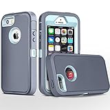 iPhone 5S Case,iPhone SE Case,Fogeek Heavy Duty PC TPU Combo Protective Defender Body Armor Case iPhone 5S,iPhone SE iPhone 5 Finger Print Function (-Grey/Light Blue-)