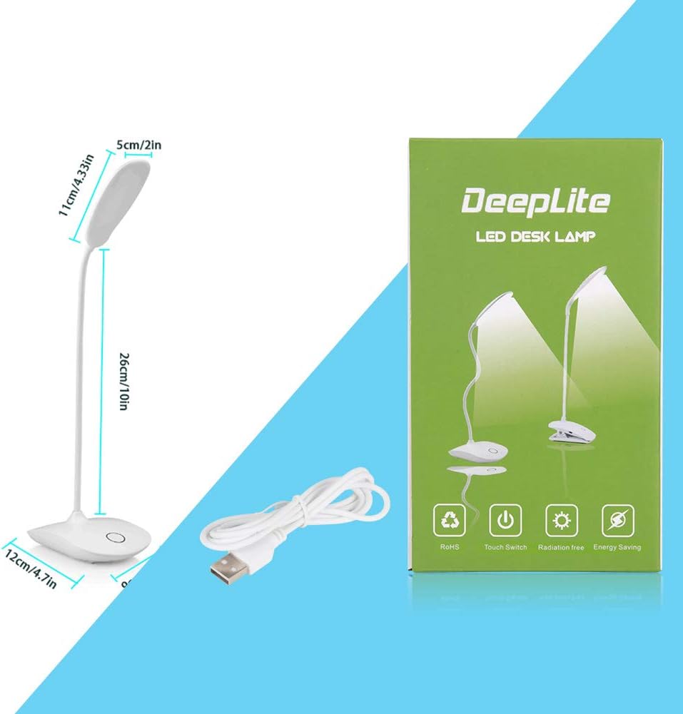 DEEPLITE LED Desk Lamp with Flexible Gooseneck 3 Level Brightness, Battery Operated Table Lamp 5W Touch Control, Compact Portable lamp for Dorm Study Office Bedroom, Eye-Caring and Energy Saving: Home Improvement