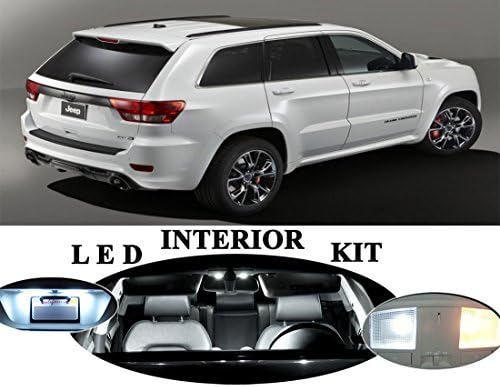 LED lights for Jeep Grand Cherokee Xenon White LED Package Upgrade - Interior + License plate / Tag + Vanity / Sunvisor (15 pieces)
