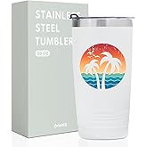 Onebttl Beach Tumbler for Palm Tree Lover - 20oz Stainless Steel Tumbler with Lid and Straw - Reusable Travel Double Wall Cup for Women and Men,Ocean Dream - White