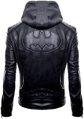 Brando Batman Logo Costume Biker Faux Leather Detach Hoodie Jacket
