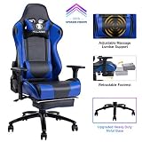 KILLABEE Big and Tall 350lb Massage Memory Foam Gaming Chair - Adjustable Massage Lumbar Cushion, Retractable Footrest and 2D Arms High Back Ergonomic Racing Computer Desk Leather Office Chair (Blue1)