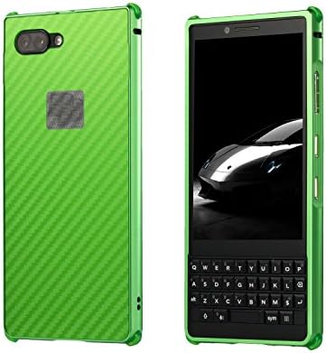 BlackBerry KEY2 Metal Case+ Screen Protector, ZLDECO Edge Shockproof Metal Frame + Carbon Fiber Back Cover with 1 Tempered Glass Screen Protector Protective for BlackBerry KEY2 (Green)