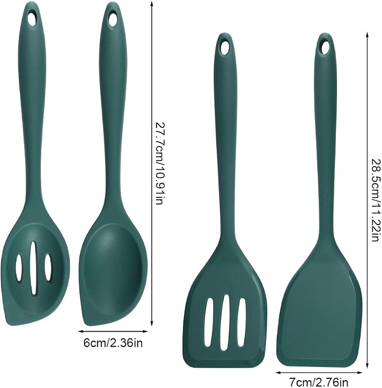 4 Stück Silikon Kochlöffel,28 cm Silikonlöffel,Tiefgrün,Kochlöffel Silikon — Foto 2 von 7