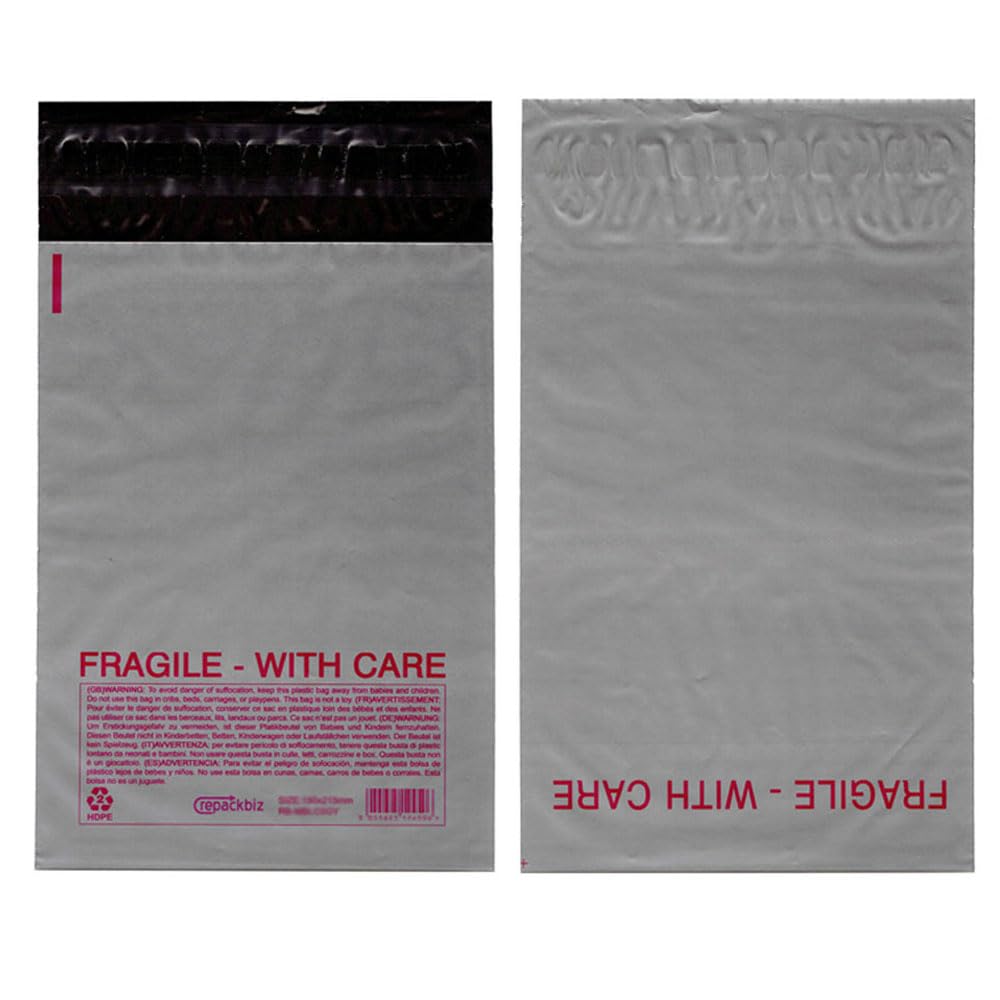 Heavy Duty Polythene Mailing Postal Mailer Bags Shipping Grey with Red Fragile(F3-220x340mm (8.66'' x 13.38''),100)