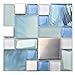 Sea Blue Green Glass Stainless Steel Tile White Kitchen Bath Backsplash Artistic Mosaic TSTMGB028 (1 Sample 6x6 Inches)