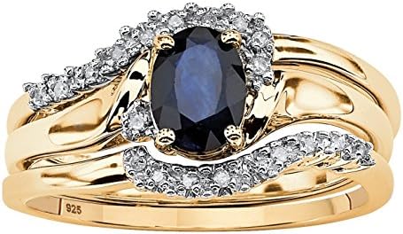 Genuine Midnight Blue Sapphire 18k Gold over .925 Sterling Silver 3-Piece Bypass Bridal Ring Set