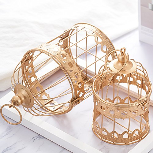 image for LONGBLE 2 Pcs Round Wedding Birdcages Gift Card Holder Decorative Gold