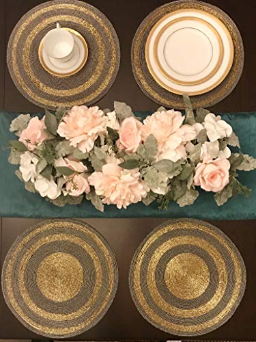 Decozen Handmade Round Beaded Placemat for Coffee Table Dining Table High Quality Beads Heat Resistant Scratch Proof and Easy to Care Kitchen DÃ©cor Table Mat with Diameter 14 inches - Gold/Smoke
