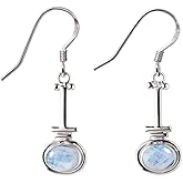 Natural Gemstones Dangle Earrings for Women – 925 Silver Plated Handmade Drop Earrings – Oval Stone Lightweight Birthstone Fashion Jewelry – Gift for Daily Wear, Birthday or Special Occasions